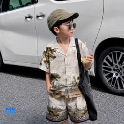 Set Bộ Bé Trai Safari Voyage MK Kids Áo Sơ Mi Cộc Tay Và Quần Short Đi Chơi Mùa Hè - Chất Lụa Mịn Thoáng Mát 2-10 Tuổi 3