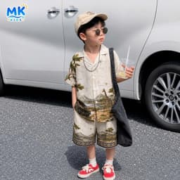 Set Bộ Bé Trai Safari Voyage MK Kids Áo Sơ Mi Cộc Tay Và Quần Short Đi Chơi Mùa Hè - Chất Lụa Mịn Thoáng Mát 2-10 Tuổi 4