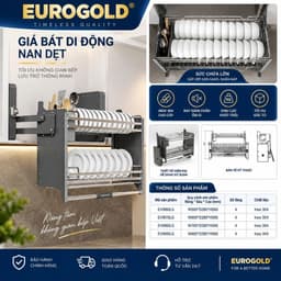 Gía bát đĩa nâng hạ nan dẹt Inox 304 Eurogold EVI180W, EVI180G BẾP CHÂU ÂU 4
