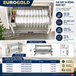 Gía bát đĩa nâng hạ nan dẹt Inox 304 Eurogold EVI180W, EVI180G BẾP CHÂU ÂU 5