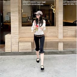[ANNI.studio] Quần Lửng Umi Đen - Trắng Lai Nhún Bèo 8