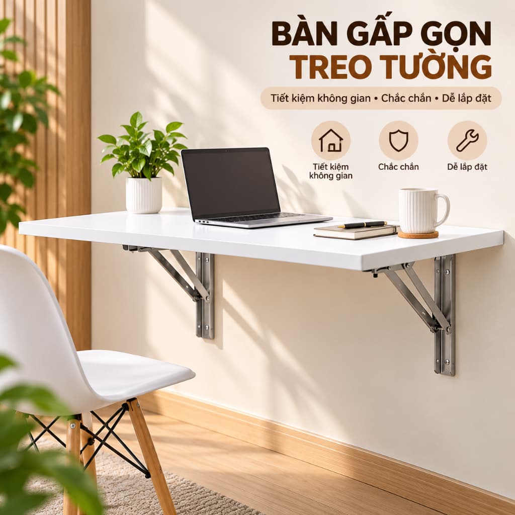Bàn Gấp Gọn Treo Tường Đa Năng – Bàn Hoc, Bàn Làm Việc Tiết Kiệm Không Gian, Ván MDF Dày 18mm