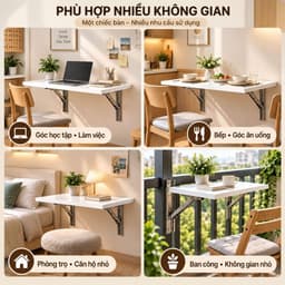 Bàn Gấp Gọn Treo Tường Đa Năng – Bàn Hoc, Bàn Làm Việc Tiết Kiệm Không Gian, Ván MDF Dày 18mm 5