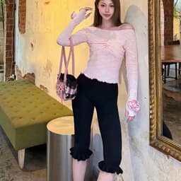 [ANNI.studio] Quần Lửng Umi Đen - Trắng Lai Nhún Bèo 2