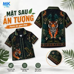 Set Bộ Bé Trai Tiger Jungle MK Kids Áo Sơ Mi Cộc Tay Và Quần Short Đi Chơi - Chất Lụa Mịn Mát Cho Bé 2-10 Tuổi 7