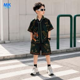 Set Bộ Bé Trai Tiger Jungle MK Kids Áo Sơ Mi Cộc Tay Và Quần Short Đi Chơi - Chất Lụa Mịn Mát Cho Bé 2-10 Tuổi 3