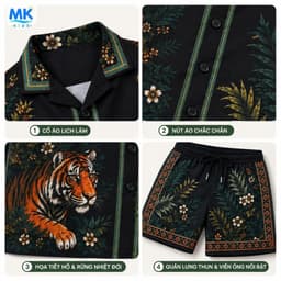 Set Bộ Bé Trai Tiger Jungle MK Kids Áo Sơ Mi Cộc Tay Và Quần Short Đi Chơi - Chất Lụa Mịn Mát Cho Bé 2-10 Tuổi 8