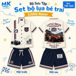 Set Bộ Bé Trai Little Racer MK Kids Áo Sơ Mi Cộc Tay Đi Chơi Mùa Hè Chất Lụa Mịn Thoáng Mát Cho Bé 2-10 Tuổi 1