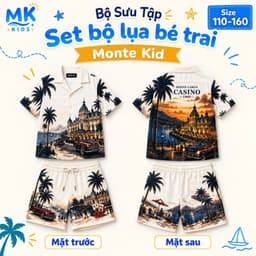 Set Bộ Bé Trai Monte MK Kids Áo Sơ Mi Cộc Tay Và Quần Short Đi Chơi - Chất Lụa Mịn Thoáng Mát Cho Bé 2-10 Tuổi 1