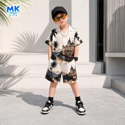 Set Bộ Bé Trai Monte MK Kids Áo Sơ Mi Cộc Tay Và Quần Short Đi Chơi - Chất Lụa Mịn Thoáng Mát Cho Bé 2-10 Tuổi 2
