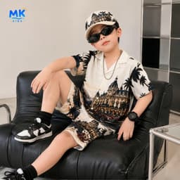 Set Bộ Bé Trai Monte MK Kids Áo Sơ Mi Cộc Tay Và Quần Short Đi Chơi - Chất Lụa Mịn Thoáng Mát Cho Bé 2-10 Tuổi 3
