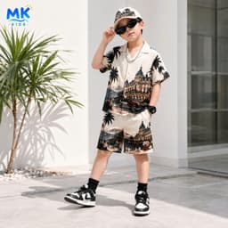 Set Bộ Bé Trai Monte MK Kids Áo Sơ Mi Cộc Tay Và Quần Short Đi Chơi - Chất Lụa Mịn Thoáng Mát Cho Bé 2-10 Tuổi 5