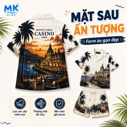 Set Bộ Bé Trai Monte MK Kids Áo Sơ Mi Cộc Tay Và Quần Short Đi Chơi - Chất Lụa Mịn Thoáng Mát Cho Bé 2-10 Tuổi 7