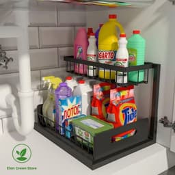 Kệ Để Đồ Âm Tủ Bếp 2 Tầng Khay Kéo Thông Minh Kệ Để Đồ Đa Năng Gầm Chậu Rửa Bát Đen Trắng Thép Sơn Tĩnh Điện 25KG 5