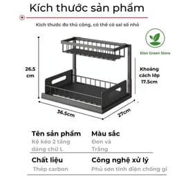 Kệ Để Đồ Âm Tủ Bếp 2 Tầng Khay Kéo Thông Minh Kệ Để Đồ Đa Năng Gầm Chậu Rửa Bát Đen Trắng Thép Sơn Tĩnh Điện 25KG 6