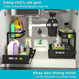Kệ Để Đồ Âm Tủ Bếp 2 Tầng Khay Kéo Thông Minh Kệ Để Đồ Đa Năng Gầm Chậu Rửa Bát Đen Trắng Thép Sơn Tĩnh Điện 25KG 3