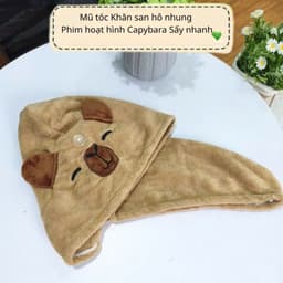 khăn quấn tóc capybara, khăn trùm đầu thấm nhanh, giúp tóc mau khô, gọn gàng,tiện lợi, dễ thương [family's house] 6