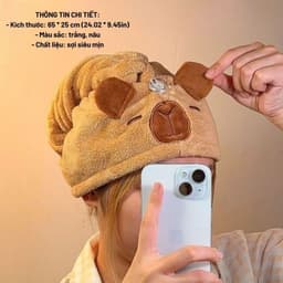 khăn quấn tóc capybara, khăn trùm đầu thấm nhanh, giúp tóc mau khô, gọn gàng,tiện lợi, dễ thương [family's house] 3
