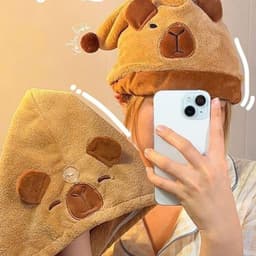 khăn quấn tóc capybara, khăn trùm đầu thấm nhanh, giúp tóc mau khô, gọn gàng,tiện lợi, dễ thương [family's house] 4