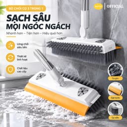Cây Chà Sàn 3 Trong 1 Xoay 180 Độ Inox HUTO Chổi Cọ Sàn Gạt Nước Nhà Tắm Đa Năng 1