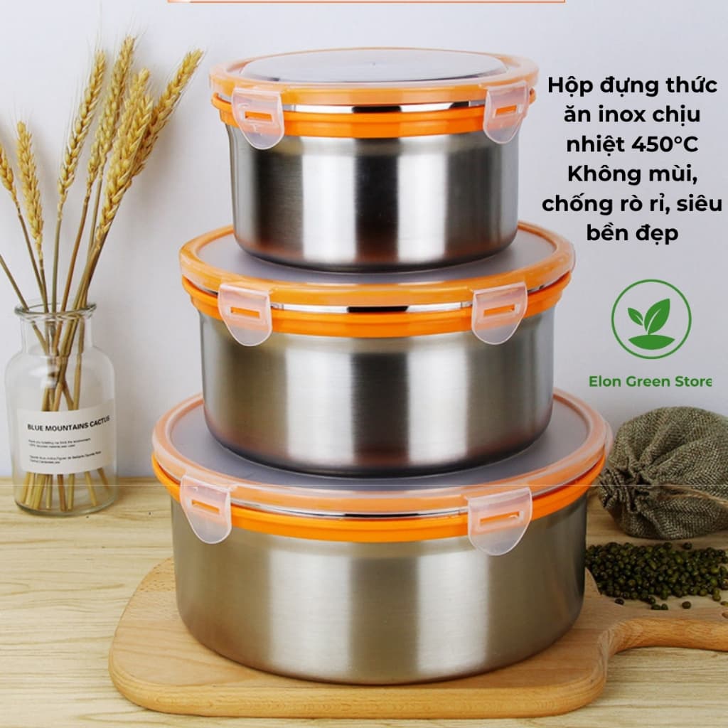 Hộp Đựng Thực Phẩm Inox Cao Cấp 380ml - 2700ml Nắp Khóa Kín Khít - Khay Inox Đun Bếp Từ Lò Nướng Chịu Nhiệt Tốt HDCIN 02