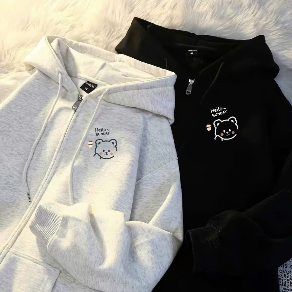 Áo Khoác Hoodie Zip From Rộng Heilo SunDay Áo Khoác Nỉ Bông Nam Nữ Có Mũ Dày Dặn Không Bai Xù