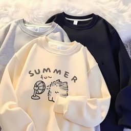 Áo Nỉ Unisex SUMMER Họa Tiết Mèo Quạt Cute Áo Sweatshirt Tay Dài Cổ Tròn Form Rộng Phong Cách Hàn Quốc 6