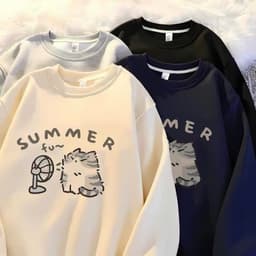 Áo Nỉ Unisex SUMMER Họa Tiết Mèo Quạt Cute Áo Sweatshirt Tay Dài Cổ Tròn Form Rộng Phong Cách Hàn Quốc 4