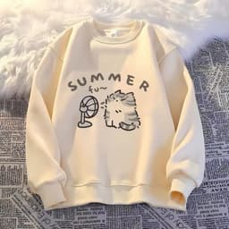 Áo Nỉ Unisex SUMMER Họa Tiết Mèo Quạt Cute Áo Sweatshirt Tay Dài Cổ Tròn Form Rộng Phong Cách Hàn Quốc 2