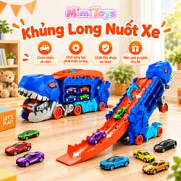 Đồ Chơi Xe Khủng Long MimiToys Nuốt Ô Tô - Cầu Trượt Ô Tô Mini Vui Nhộn Cho Bé 1