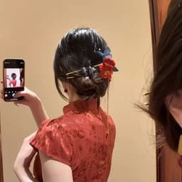 Trâm Cài Tóc Cổ Trang 2 Chân Hoa Đỏ Bướm Xanh Tua Rua Dài – Trâm Tóc Áo Dài, Hán Phục, Sườn Xám, Cài Tóc Cô Dâu 3
