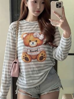 Áo Thun Nữ Dài Tay chất THUN Cotton xược in hình Gấu Thoáng Mát Phong cách nhẹ nhàng cho phái đẹp 3
