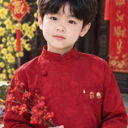 Áo dài bé trai 2 màu trắng đỏ - chất liệu gấm dệt mềm cao cấp - đứng form - thích hợp mặc trung thu lễ tết 8