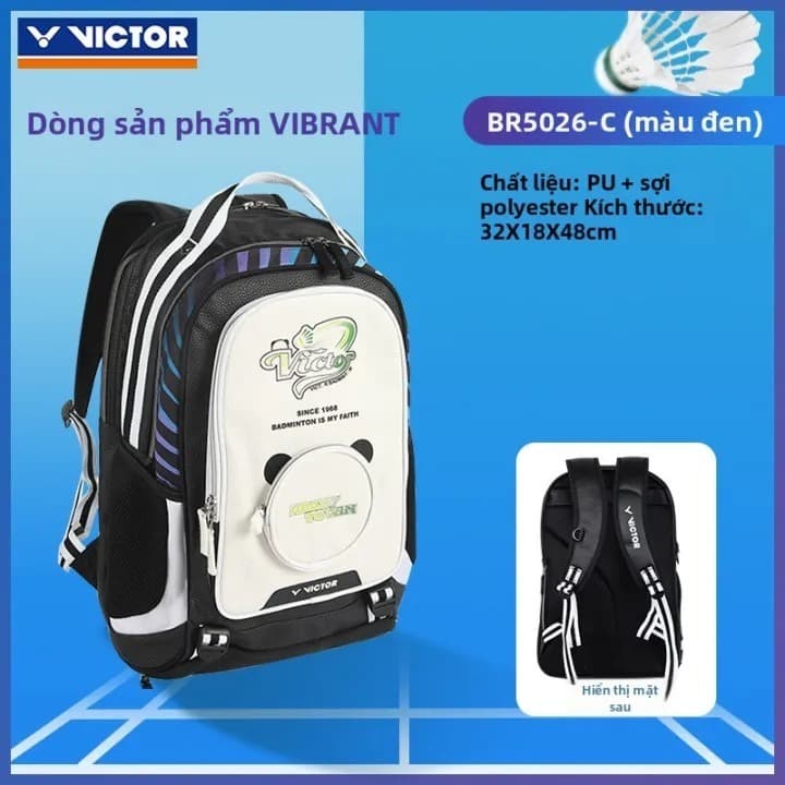 Balo Cầu Lông Victor BR5026 Màu Đen Thể Thao, Đẳng Cấp - Đủ Ngăn Tiện Lợi Cho Vợt Và Giày