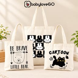 Túi tote vải có khóa kéo BabyloveGO túi canvas rộng đựng đồ dùng cho bé đi học đi chơi 1