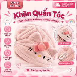 Khăn Quấn Tóc , Khăn Ủ Tóc Nhanh Khô Họa Tiết Mèo Hello Kitty Siêu Hot 1