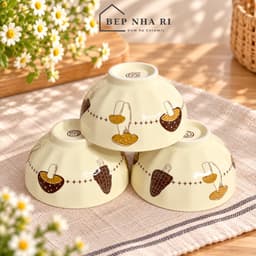 [ GOCHY ] Bán Lẻ Bát Đĩa Họa Tiết Nấm Nâu Men Kem Vintage Hàn Quốc Cao Cấp 3