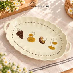 [ GOCHY ] Bán Lẻ Bát Đĩa Họa Tiết Nấm Nâu Men Kem Vintage Hàn Quốc Cao Cấp 7