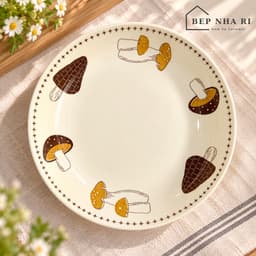 [ GOCHY ] Bán Lẻ Bát Đĩa Họa Tiết Nấm Nâu Men Kem Vintage Hàn Quốc Cao Cấp 8