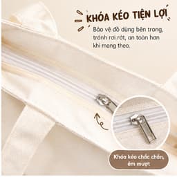 Túi tote vải có khóa kéo BabyloveGO túi canvas rộng đựng đồ dùng cho bé đi học đi chơi 3