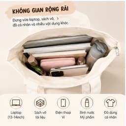 Túi tote vải có khóa kéo BabyloveGO túi canvas rộng đựng đồ dùng cho bé đi học đi chơi 4