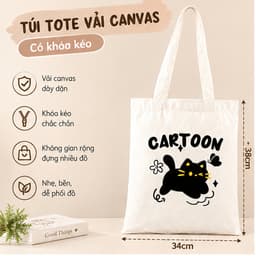 Túi tote vải có khóa kéo BabyloveGO túi canvas rộng đựng đồ dùng cho bé đi học đi chơi 2