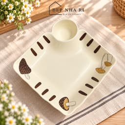 [ GOCHY ] Bán Lẻ Bát Đĩa Họa Tiết Nấm Nâu Men Kem Vintage Hàn Quốc Cao Cấp 6