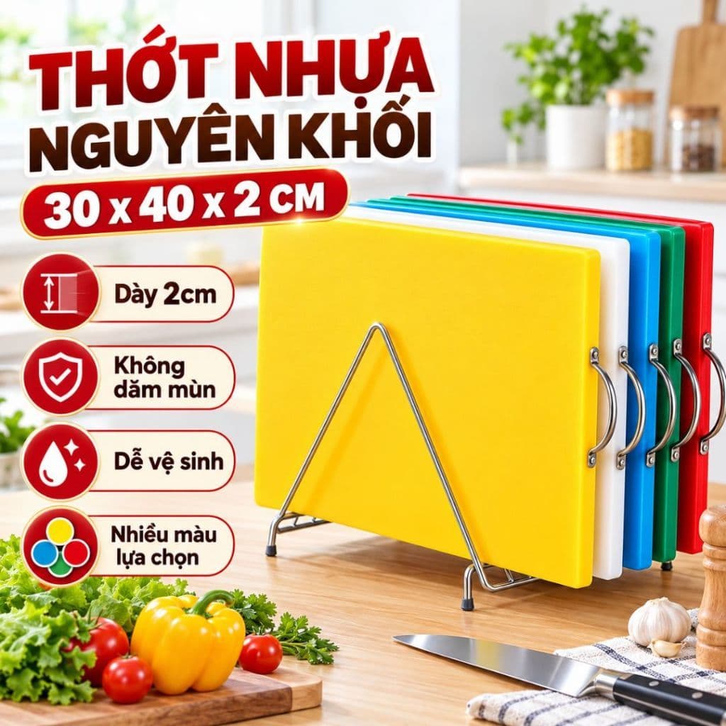 Thớt nhựa gia đình kháng khuẩn 30x40X2cm, hàng việt nam chất liệu PE cao cấp
