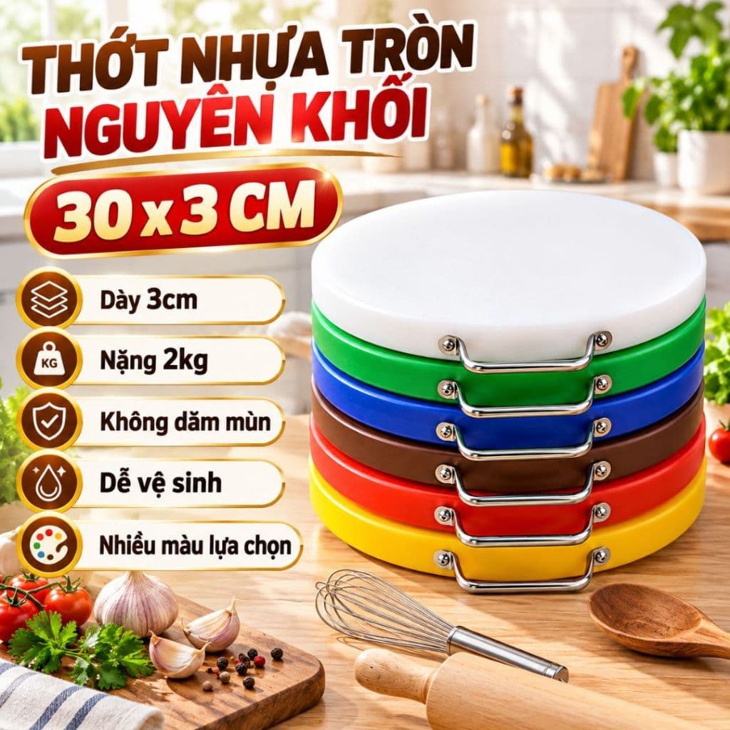 Thớt nhựa gia đình 35 dày 3cm - thớt nhựa công nghiệp  D35 dày 3cm