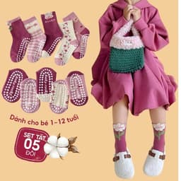 (Rẻ Vô Địch) Set 5 Đôi Tất Chống Trượt Cho Bé Gái Họa Tiết Thỏ Đáng Yêu Vớ Cổ Cao Cho Trẻ Từ 1 Đến 12 Tuổi 2