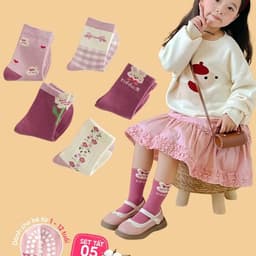 (Rẻ Vô Địch) Set 5 Đôi Tất Chống Trượt Cho Bé Gái Họa Tiết Thỏ Đáng Yêu Vớ Cổ Cao Cho Trẻ Từ 1 Đến 12 Tuổi 7