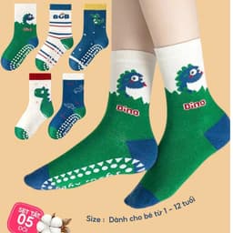 (MUA 10 TẶNG 1) Set 5 Đôi Tất Trẻ Em - Bé Trai Cổ Lửng Cotton Họa Tiết Khủng Long Cho Bé Trai Gái 1-12 Tuổi 6