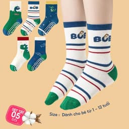 (MUA 10 TẶNG 1) Set 5 Đôi Tất Trẻ Em - Bé Trai Cổ Lửng Cotton Họa Tiết Khủng Long Cho Bé Trai Gái 1-12 Tuổi 7