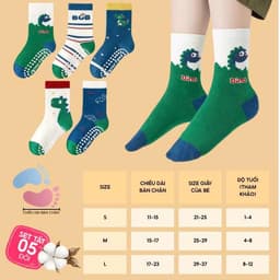 (MUA 10 TẶNG 1) Set 5 Đôi Tất Trẻ Em - Bé Trai Cổ Lửng Cotton Họa Tiết Khủng Long Cho Bé Trai Gái 1-12 Tuổi 2